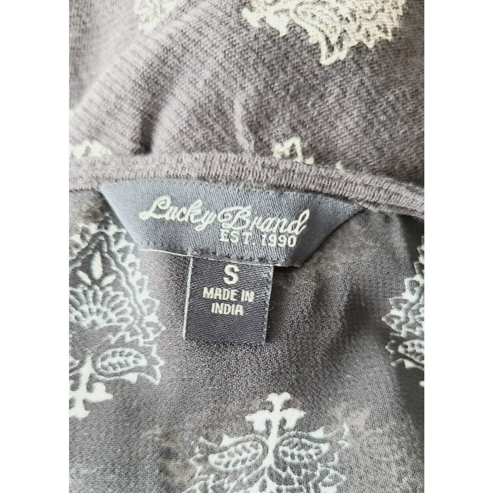 Lucky‎ Brand Womens Small Gray Block Print Mesh Yoke Tie Neck Blouse Top - Picture 4 of 4
